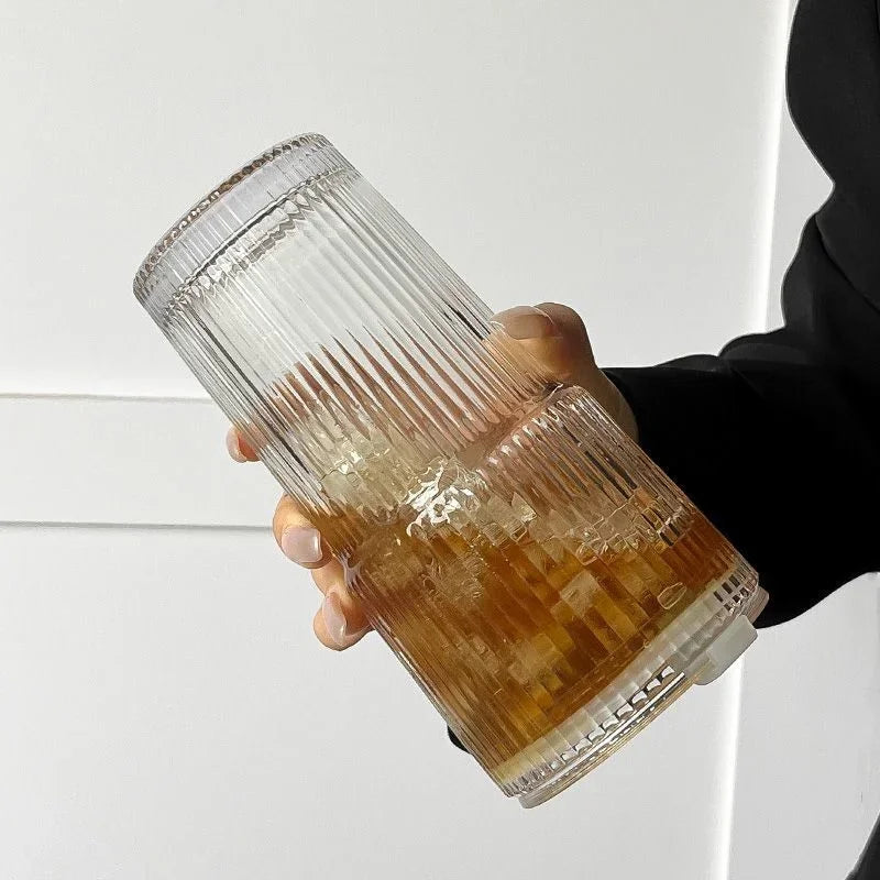 Glass Coffee Cup With Lid and Straw