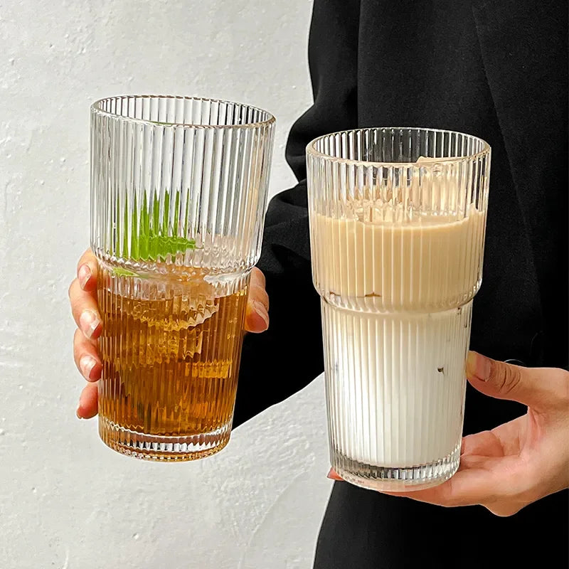 Glass Coffee Cup With Lid and Straw